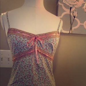 Lace trim print sun dress.